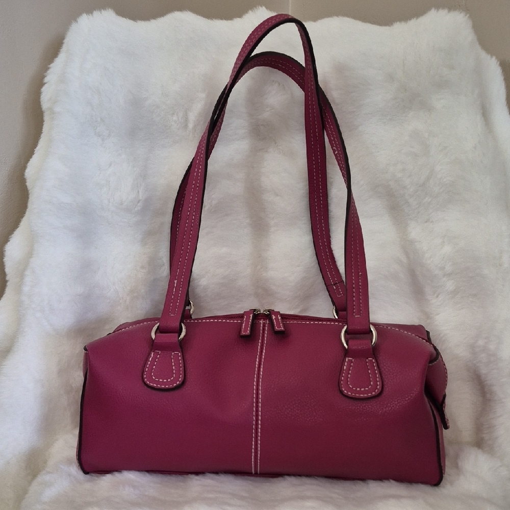 Vintage Y2K Liz Claiborne Magenta Pink Pebbled East-West Baguette Shoulder Bag